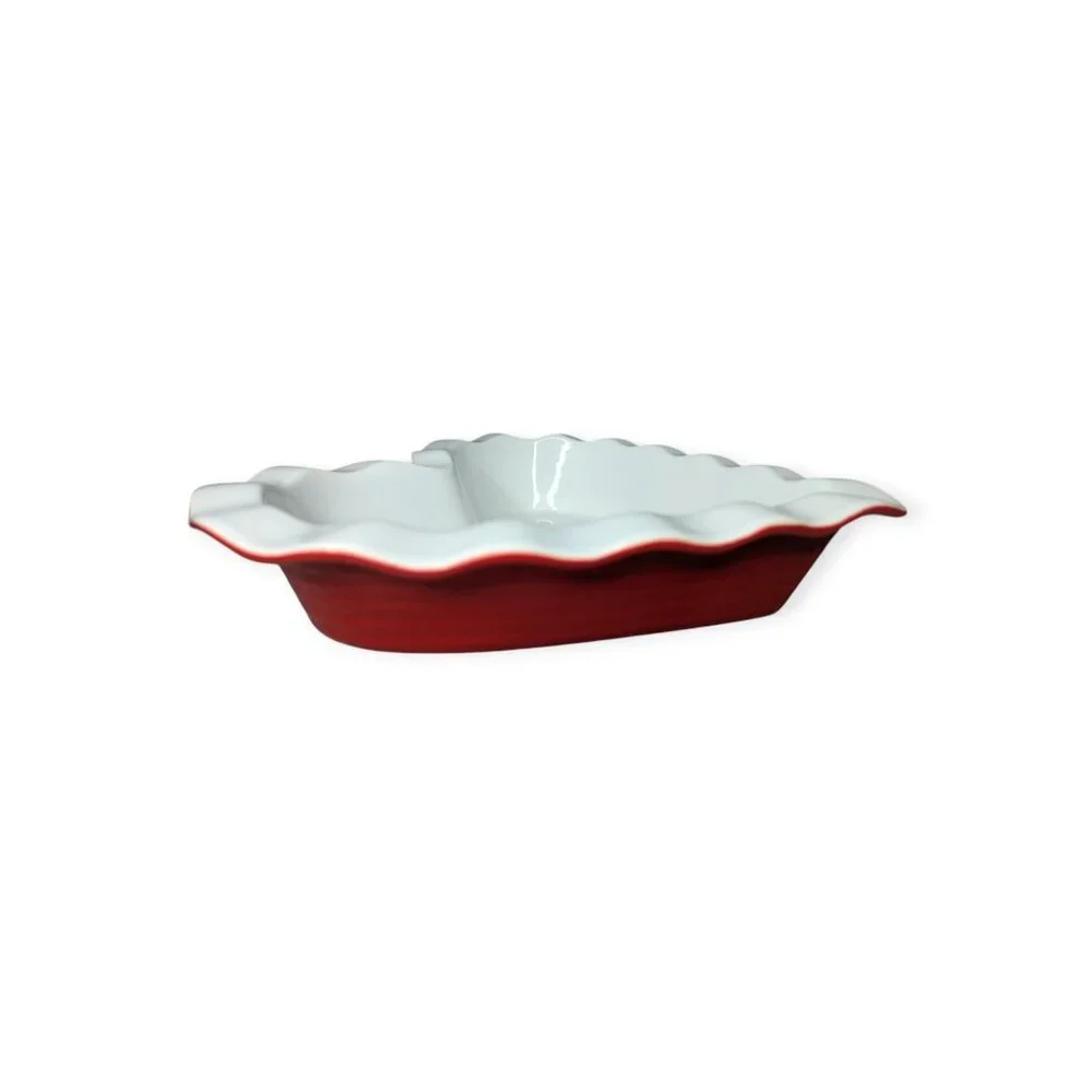 Crate & Barrel Valentines Day Red & White Heart Ruffle Dish Large 395-048 NWT